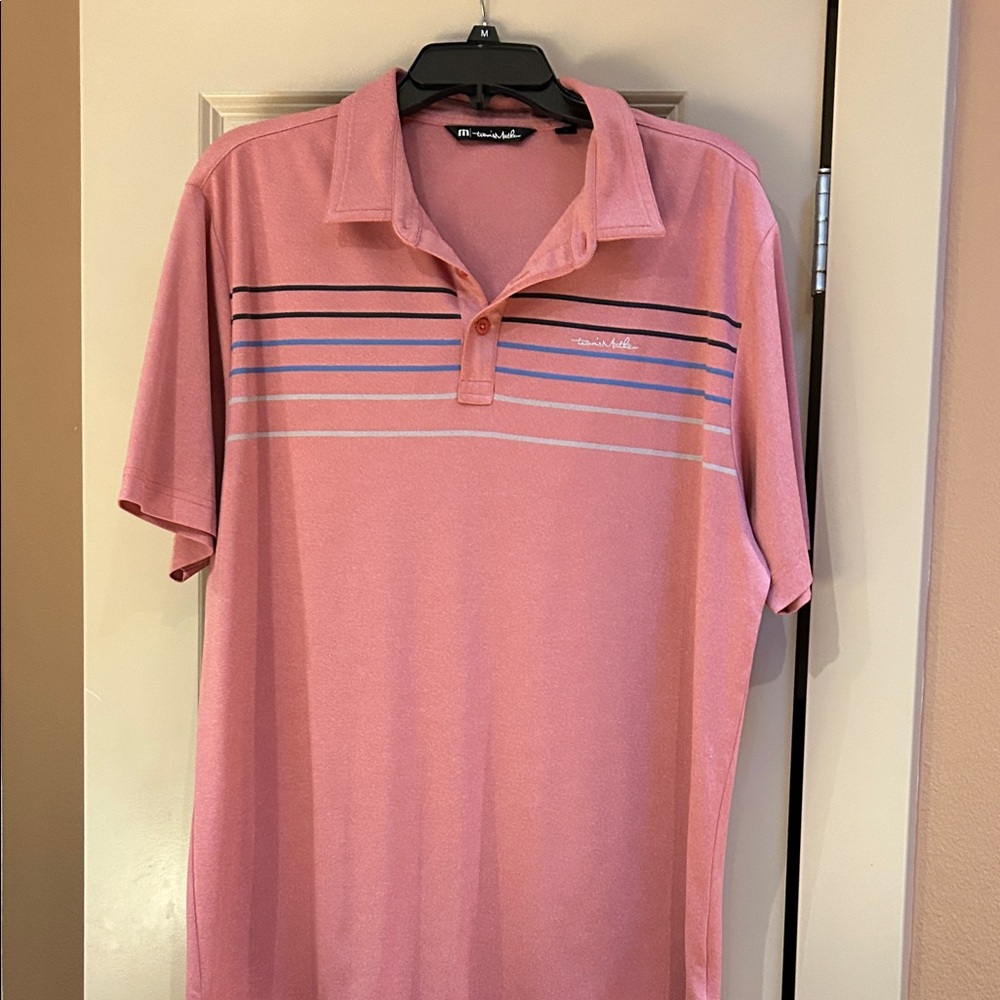 Travis Mathew Pink Polo with Stripes